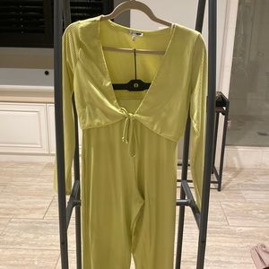 Green fashion nova crop top and pant set